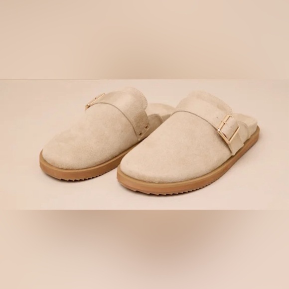 Orlin Desert Taupe Suede Buckle Slip-On Clogs - Picture 3 of 9